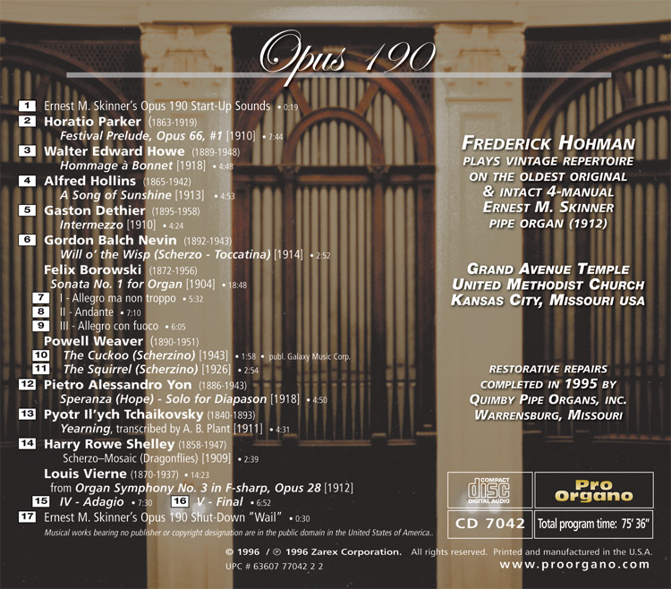 Opus 190 (Audio CD) Frederick Hohman - Image 2