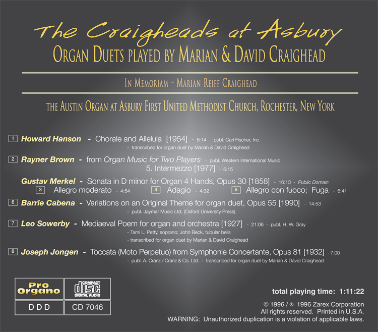 The Craigheads at Asbury <br>(Audio CD) <br>Marian and David Craighead - Image 2