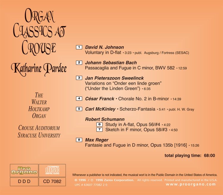 Organ Classics at Crouse <br>(Audio CD) <br>Katharine Pardee - Image 2