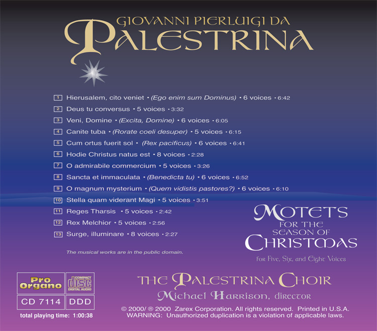 Palestrina - Motets for the season of Christmas <br>(Audio CD) <br>The Palestrina Choir - Image 2