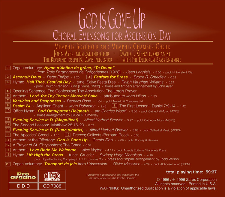 God is gone Up <br>(Audio CD) <br>John Ayer, Memphis Boychoir and Memphis Chamber Choir - Image 2