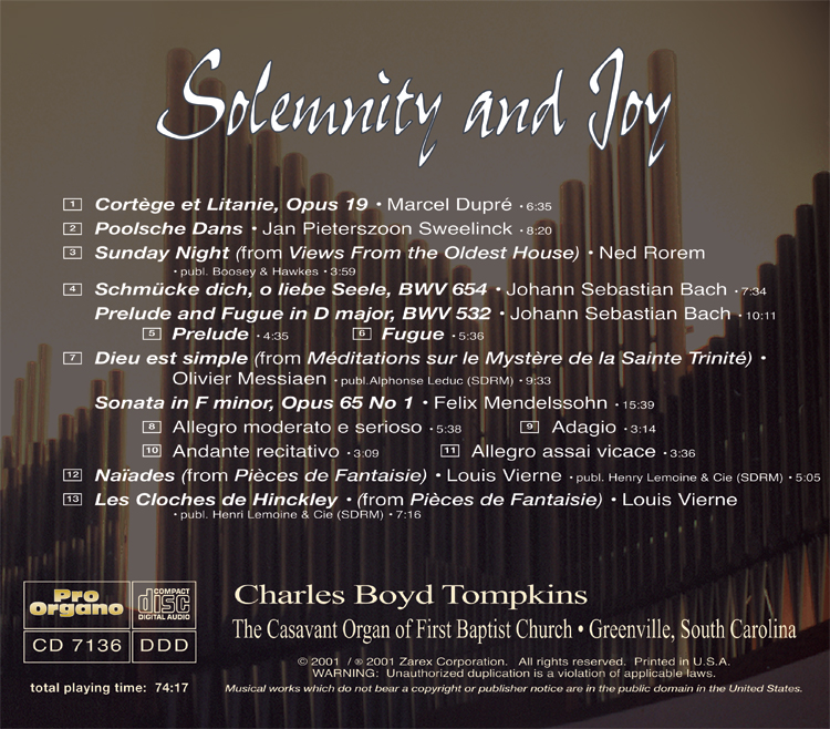 Solemnity and Joy <br>(Audio CD) <br>Charles Boyd Tompkins - Image 2