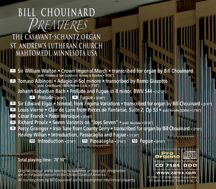Bill Chouinard Premieres <br>(Audio CD) <br>Bill Chouinard - Image 2