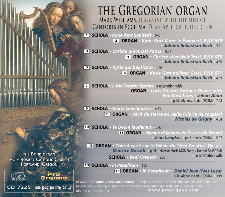 The Gregorian Organ <br>(Audio CD) <br>Cantores in Ecclesia, Mark Williams - Image 2