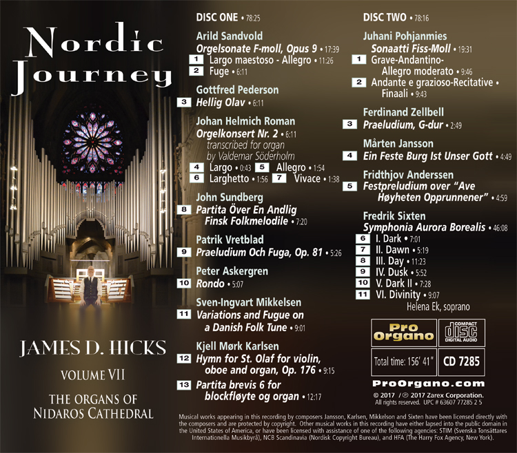 Nordic Journey - Volume VII - Organs of Nidaros Cathedral <br>(Double Compact Disc) <br>James D. Hicks - Image 2