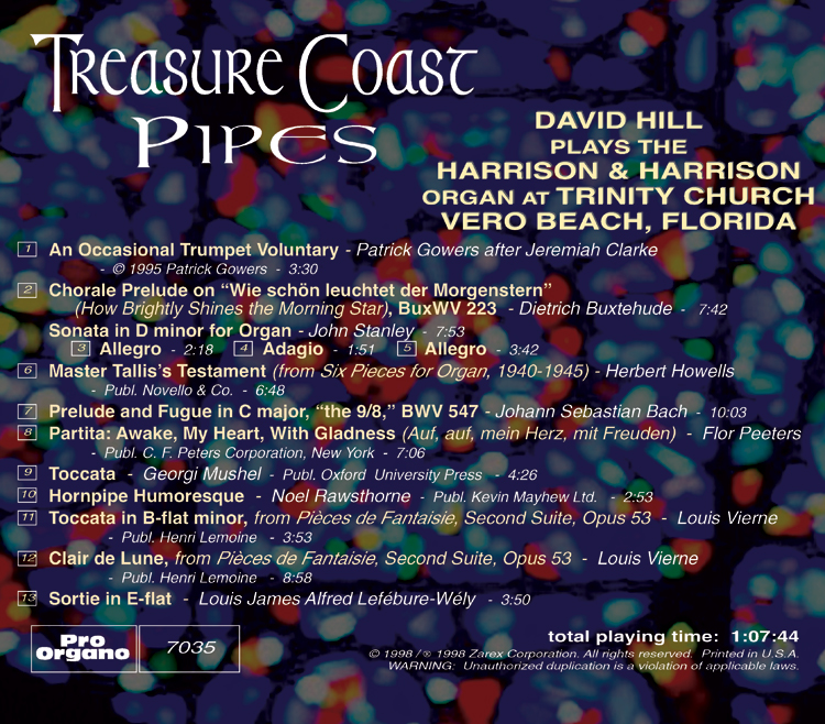 Treasure Coast Pipes <br>(Audio CD) <br>David Hill - Image 2
