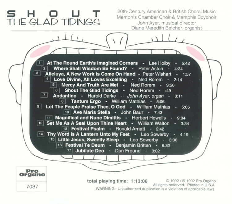 Shout the Glad Tidings <br>(Audio CD) <br>Memphis Boychoir & Memphis Chamber Choir, John Ayer - Image 2