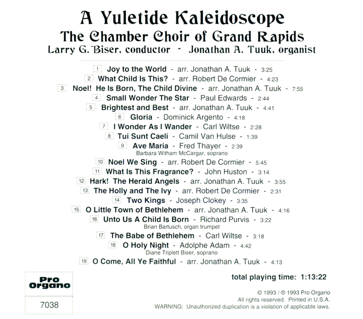 A Yuletide Kaleidoscope<br>(Audio CD) <br>Chamber Choir of Grand Rapids, Larry Biser - Image 2