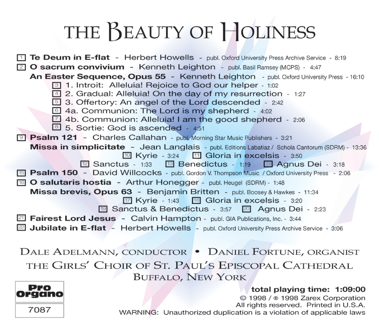 The Beauty of Holiness<br>(Audio CD) <br>Girls' Choristers of St. Paul's Cathedral, Buffalo - Image 2