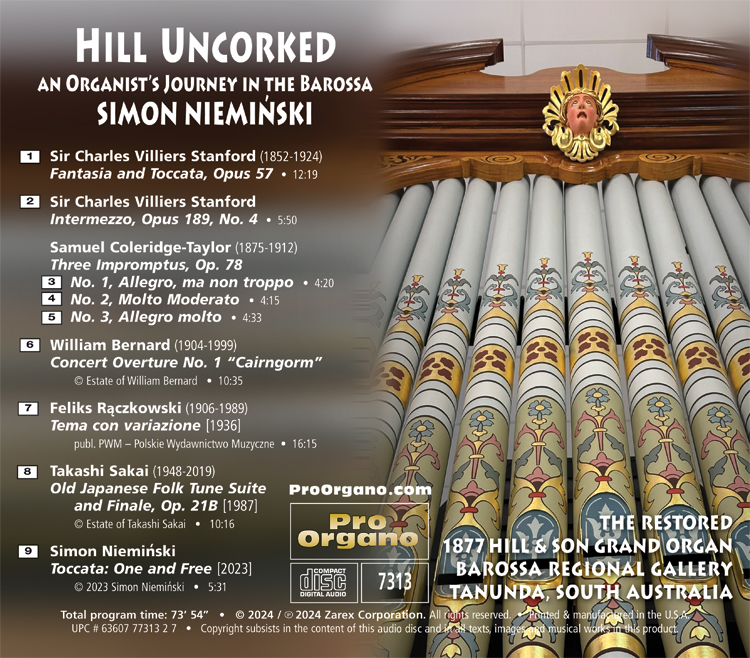 Hill Uncorked - An Organist's Journey in the Barossa <br>(Compact Disc) <br>Simon Nieminski - Image 2